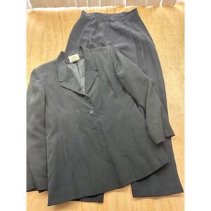 Field Manor Modern Classics Black 100% Silk Pant Suit Set Blazer Trousers Sz 12